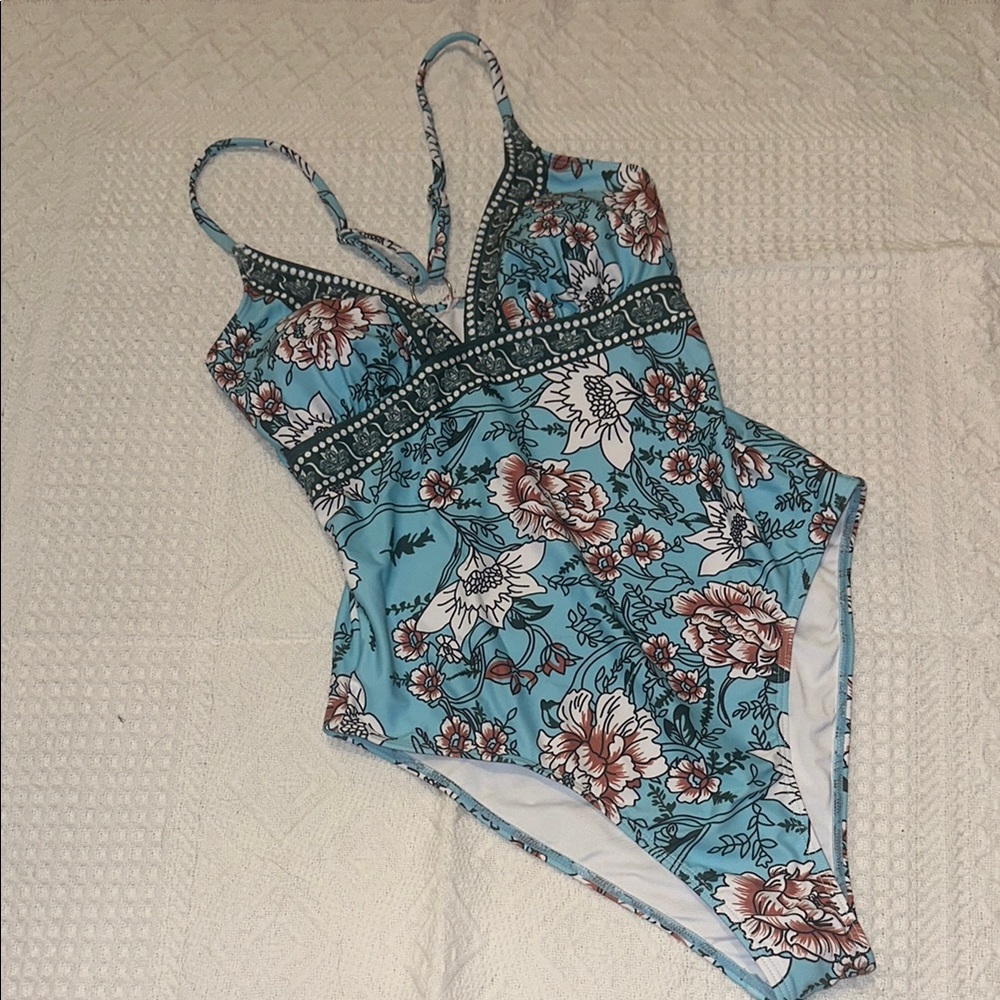 Cupshe Blue Floral One Piece Swimsuit